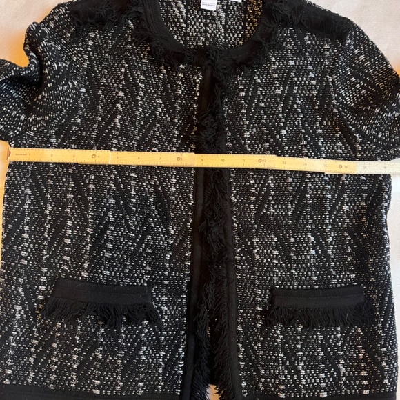 Diane von Furstenberg Sheila Metallic-Tweed Black Fringe Knit Sweater Jacket - Picture 12 of 14